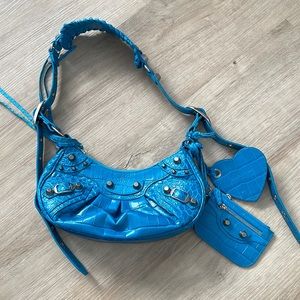 Balenciaga XS Le Cagole Shoulder Bag in Turquoise Embossed Croc